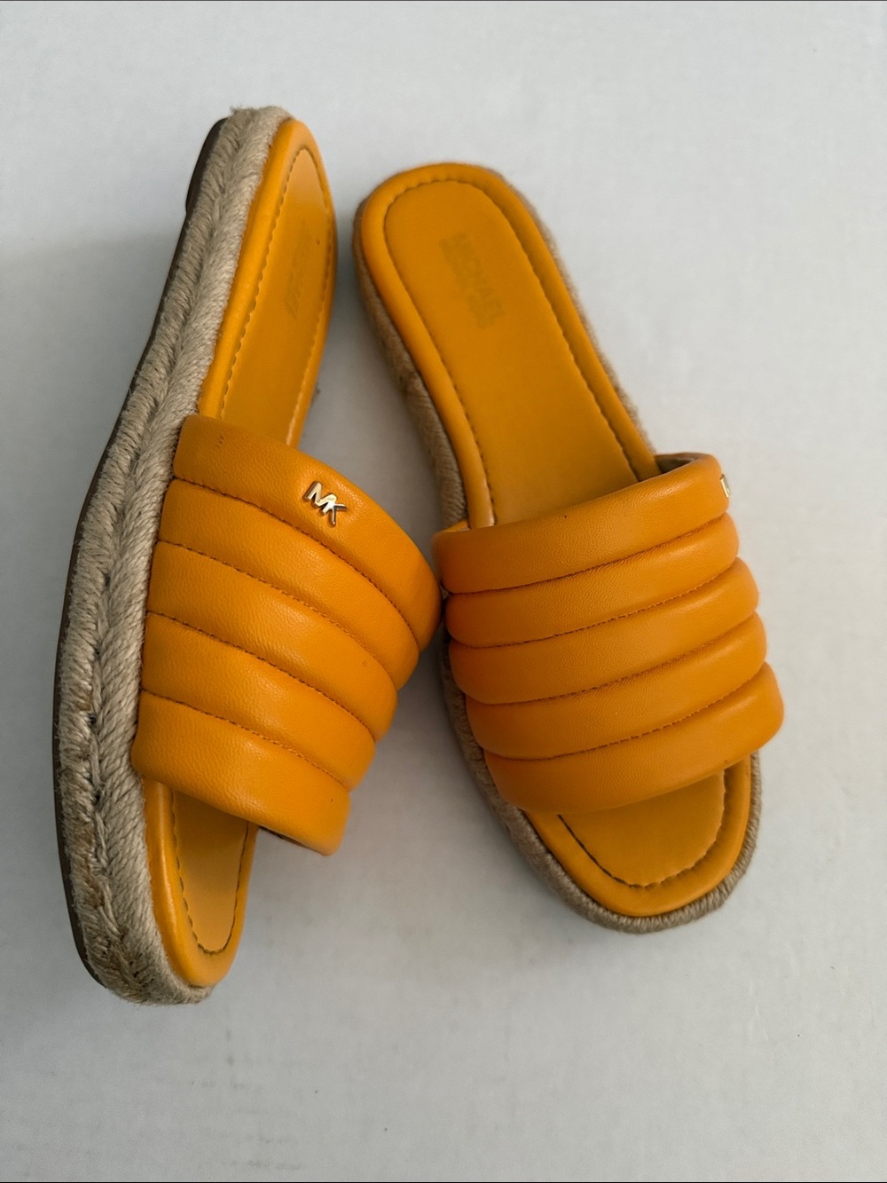 MICHAEL Michael Kors Leather Upper Quilted Orange Slide Espadrille Mules